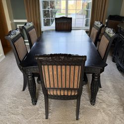 Formal Dining Table Set w/ 8 Chairs + Hutch + Leaf Extension