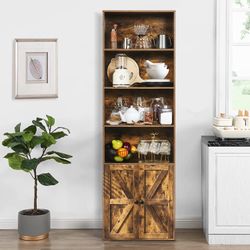 oneinmil 6 Tier Bookshelf and Bookcase, Wooden Bookshelves with Cabinet Doors, Floor Bookshelves and Office Storage Cabinets for Home Office, Living R