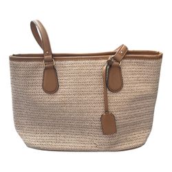 Woven Straw Tote Bag with Leather Trim