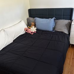 Full Size Navy Blue Upholstered Bed w Mattress