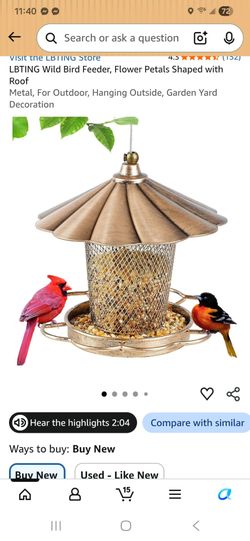 Wild Bird Feeder, Flower Petals Shaped with Roof
Metal, For Outdoor, Hanging Outside, Garden Yard Decoration