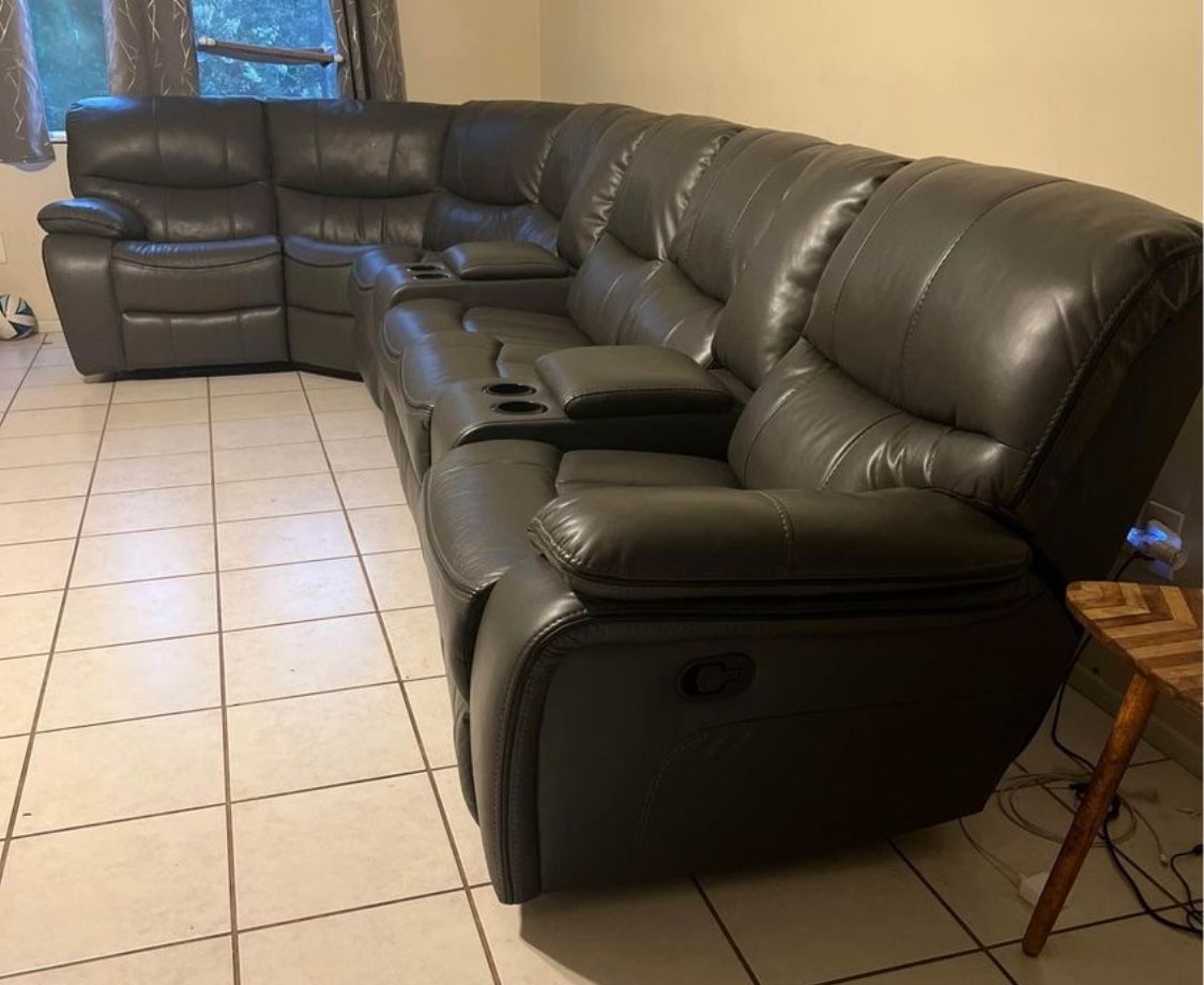 Madrid grey leather reclining sectional only $1499. Easy finance option. Same day delivery.
