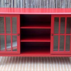 Red 2 Door TV Cabinet with 4 Shelves
