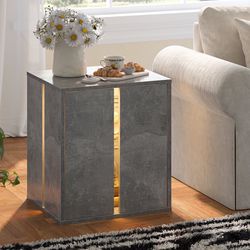 2/pcs Bedside Tables with LED Farmhouse Gray Nightstand Tables with Glass Shelves Led End Table  (Gray)
