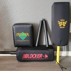 Karate Martial Arts Gear - (2) Single Blockers, (1) Square Hand Target, (1) Foam Corded 12" Nunchaku