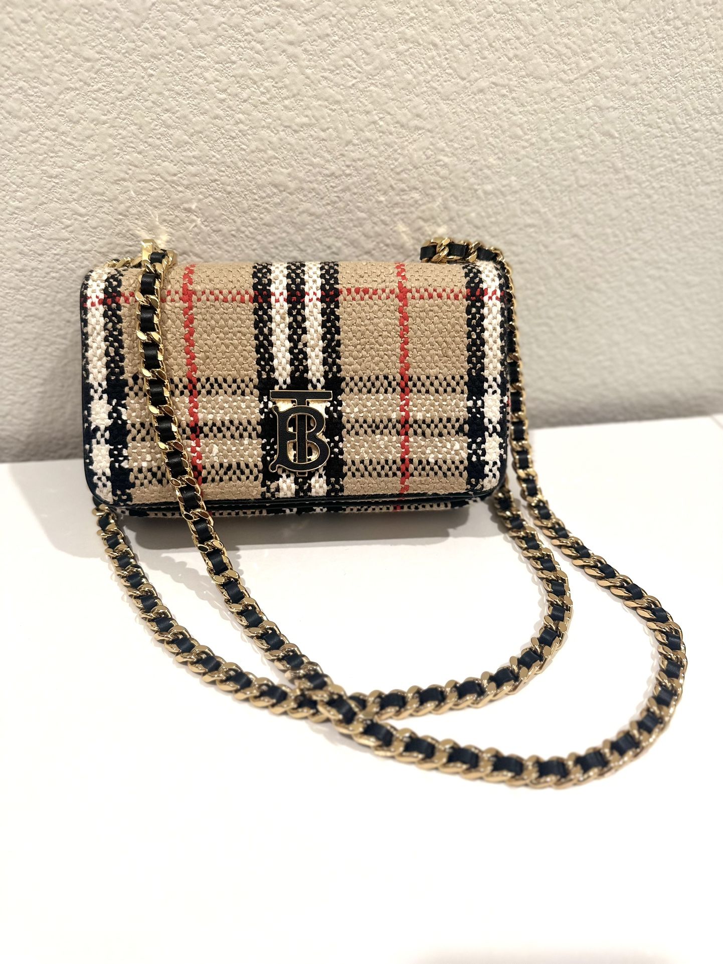 Burberry Mini Lola Woven Check Crossbody Shoulder Chain Bag Mini