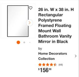 26 in Framed Floating Vanity Mirror
Black Finish
Vertical and horizontal mounting hardware
Actual siz0: 26 inwx38 in hx 1.34 in d


Espojo flotante pa