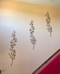 3 x Twig & Leaf Enamel & Metal 5ft 10 inch tall Wall Art Decor