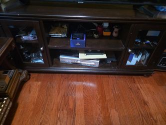 Dark Wood TV Stand / Media Console with Glass Doors