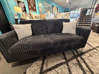 Dark Gray Ribbed Plush Sofa & Loveseat
