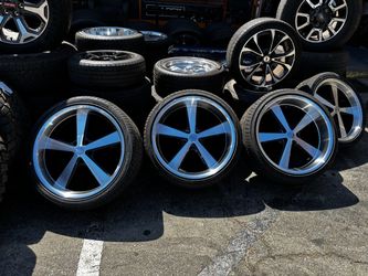 5-Spoke Black and Machined Wheels with Tires