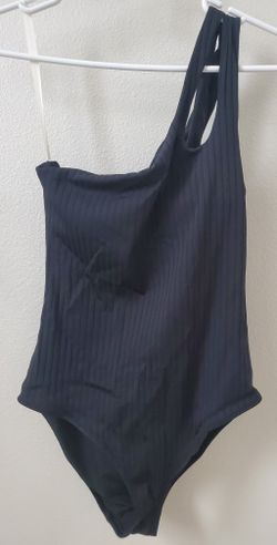 Aerie Ribbed Shine One Shoulder One Piece Swimsuit, Medium