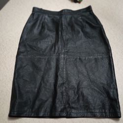 VINTAGE LEARSI Genuine Black Pencil Leather Skirt Size 16 Women's Lined 