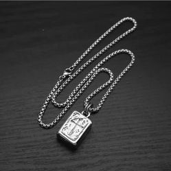 Vintage Christian Titanium Steel Necklace Men's and Women's Square Gold Brick Pe