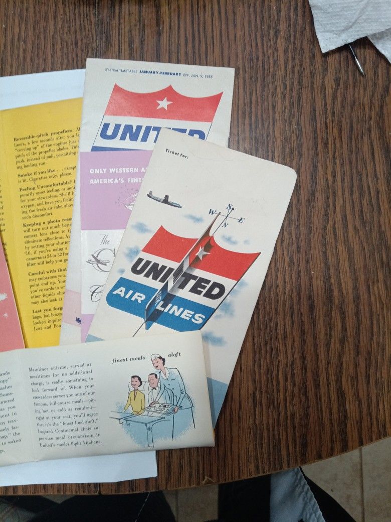 United Airlines Jan 1955 Flight Info Packet And Passenger Ticket 