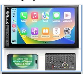 Double Din Car Stereo Compatible with Wireless Apple Carplay, Android Auto - 7" Touch Screen Car Audio Receiver with Bluetooth, AUX, FM Car Radio