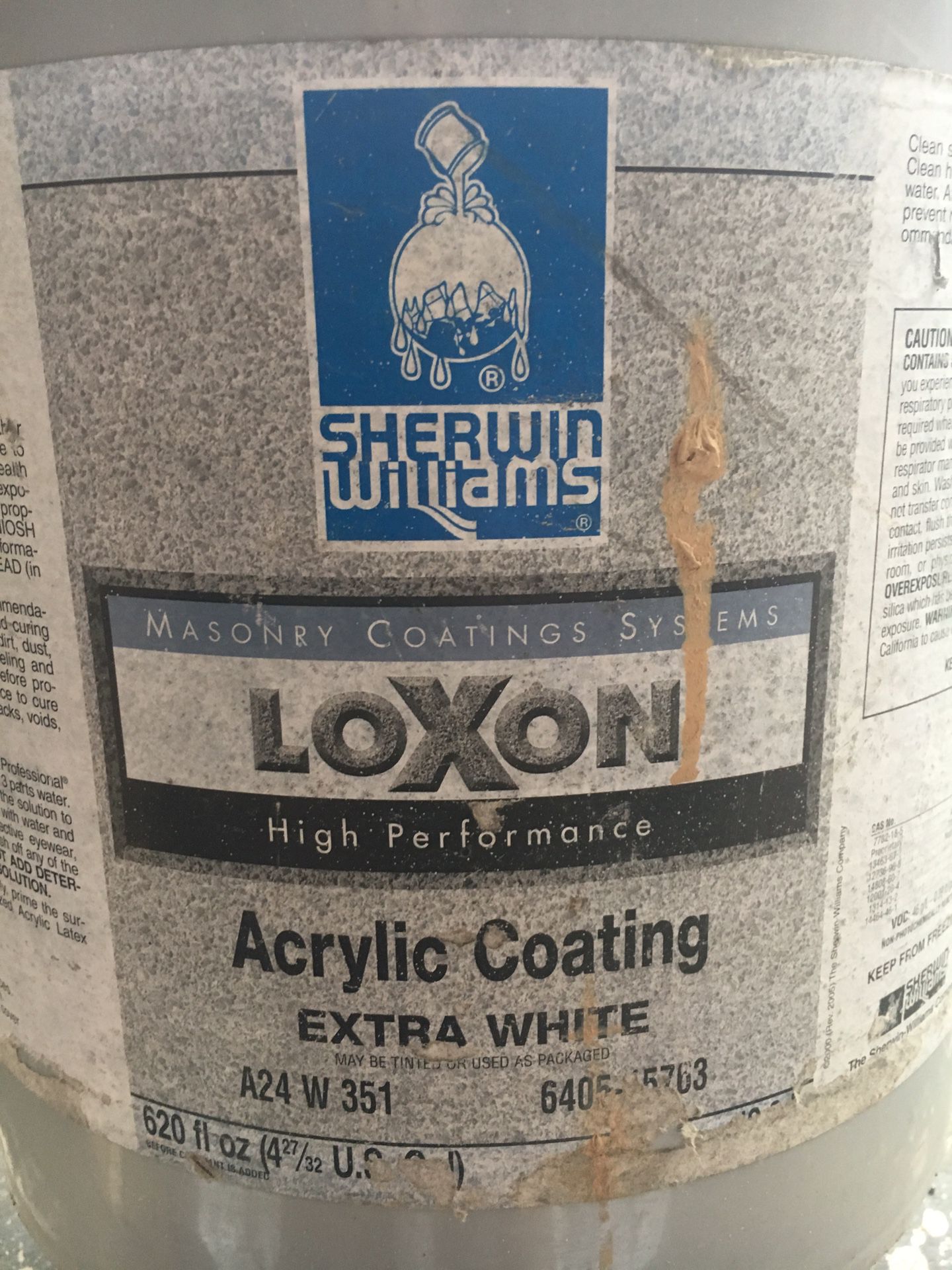 5 Gallon - Sherwin Williams Loxon Acrylic Coating Paint - Extra White