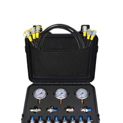Hydraulic Pressure Test Kit，600bar /8700psi / 60mpa 3 Gauges 12 Tee Connectors 3 Test Hoses, Hydraulic Gauge Kit Sturdy Carrying Case for Excavator 