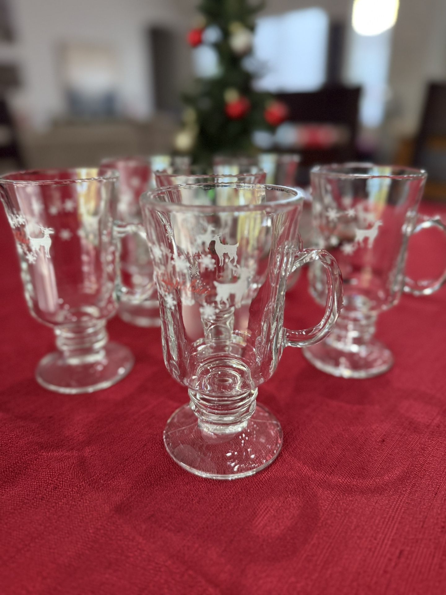 Christmas - Set Of 6 Vintage Pressed Glass Hot Chocolate Glasses