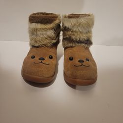 UGG Girl Toddler's Bear Face Winter Boots with Faux Fur Lining Size 11