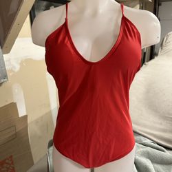Swimsuit Lipstick Red V Cut Large