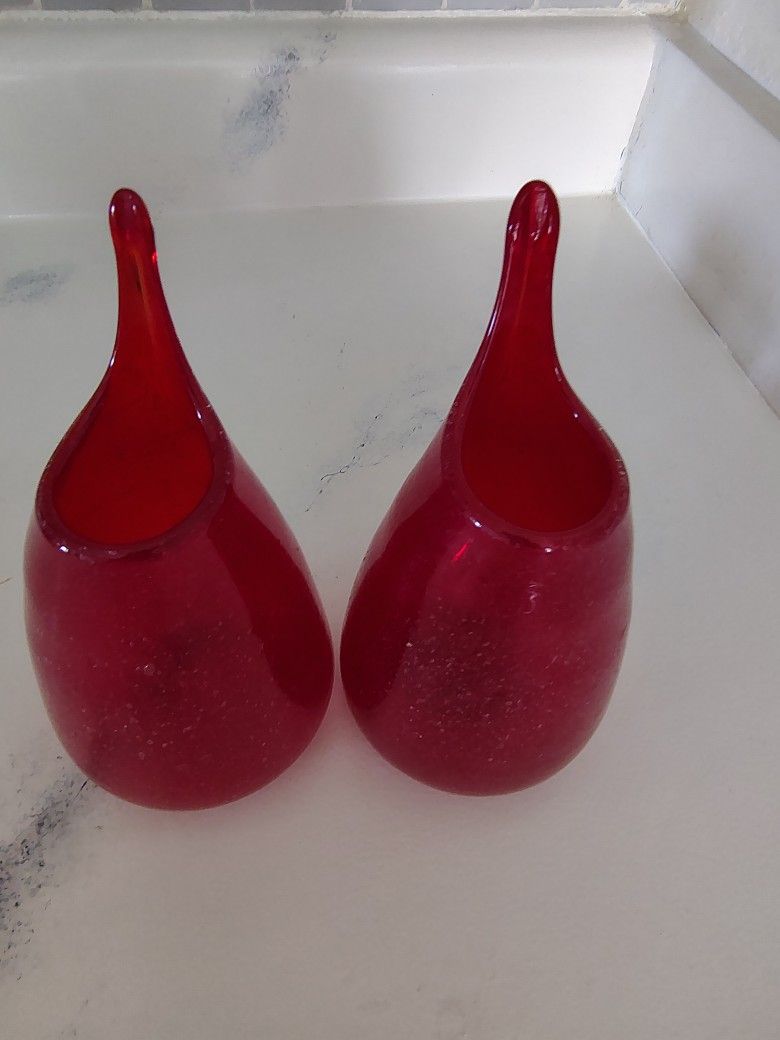 Vintage Scandinavian artist Herman Handblown glass midcentury tear drop vases