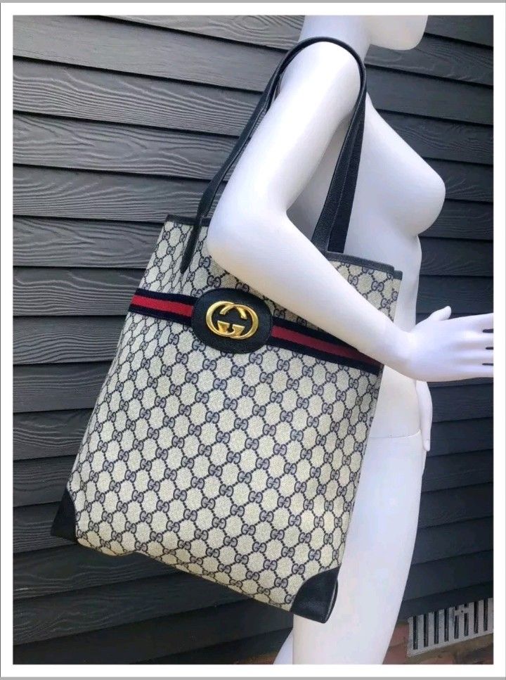 Authentic Vintage Gucci GG Monogram Supreme Sherry Web Blondie Britt Shopper Tote Bag