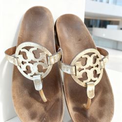 Tori Burch gold sandals size 10