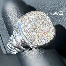 Vintage 18k white gold David Yurman Noblesse 0.8CTW Pave Natural Diamond cable Ring Size 7