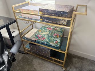 Luxury Glass Gold Rolling Cart Shelves