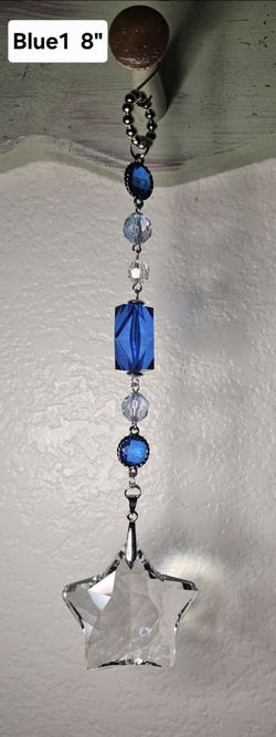 Suncatcher, blue and crystal 8" long