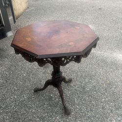 Antique Carved Wood Octagonal Pedestal Table