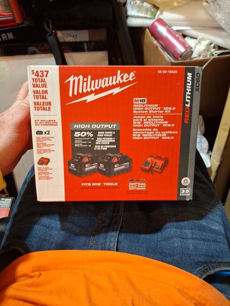 2) Milwaukee - M18 High Output XC6.0 AmpHour Batteries w/ Charger (New In Box)