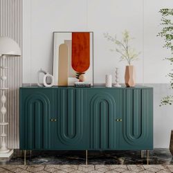 Large Green Sideboard Buffet with Storage, Fluted Credenza Cabinet with Adjustable Shelves, Tv Console Stand Table for Living Room, Office Room