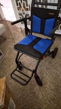 Portable Aluminum Transport Wheelchair with Handbrake, 8" Rear Wheels, Small Compact Wheelchair, Ultralight Folding Travel Wheelchair for Adults & Kid