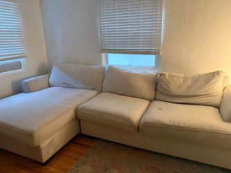 White Fabric Sectional Sofa with Chaise