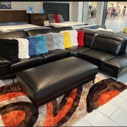 Black Leather Sectional Sofa With Ottoman ** Same Day Delivery ** $50 Down No Credit Needed