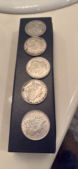 5 Morgan Silver Dollar $1 Silver Coin Lot of 5, Mixed Designs, Circulated
