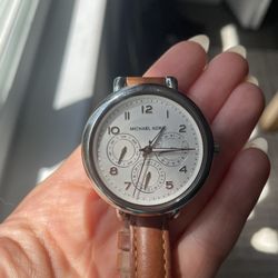 Michael Kors Female Watch Brown Leather Band Silver Watch