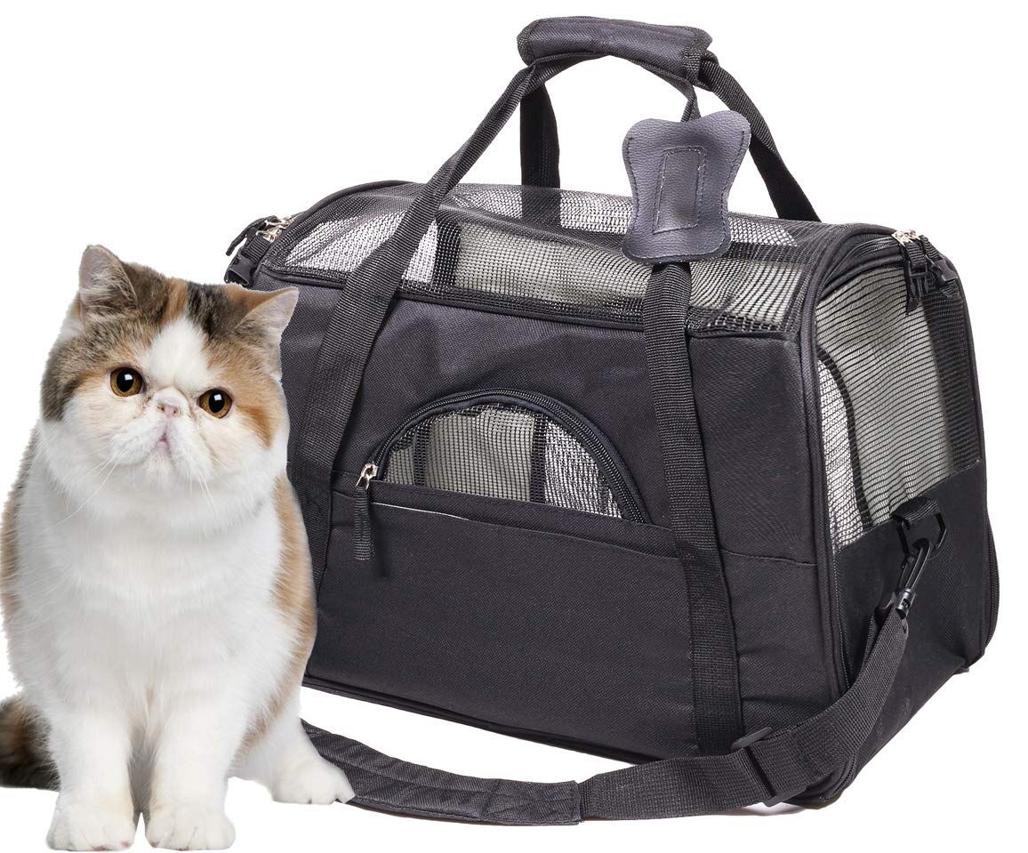 New Cat Carrier Airline Approved Pet Travel Carrier Purse for Small Dog with Fleece Bedding and Safety Lock