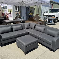 New!! Modern 87" Sectional Sofa with coffee table,6-Seat Couch Set with Storage Ottoman,Various Combinations and Unique Armrests, Grey