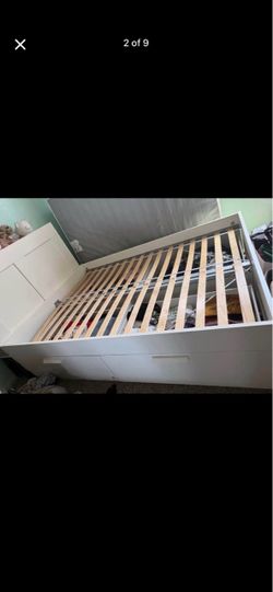 Full size bed frame and head board with storage