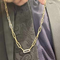 14ky gold and diamond paper clip necklace