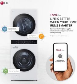Full-size and fully featured, with the washer on the bottom and dryer on top