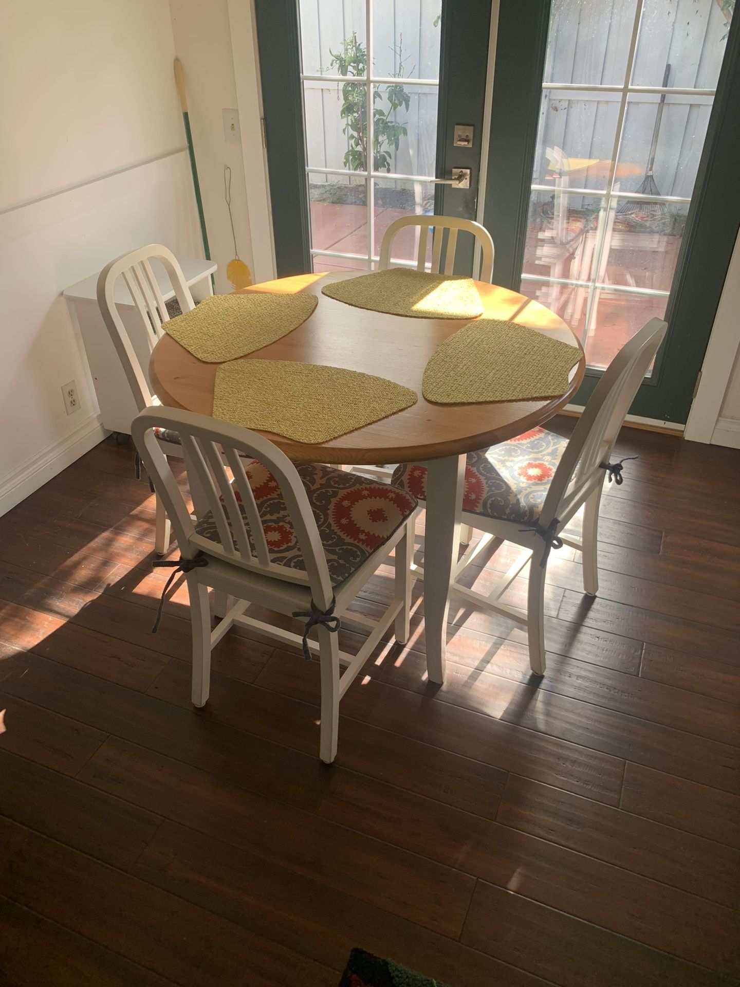 Dining table and chairs - wood and white