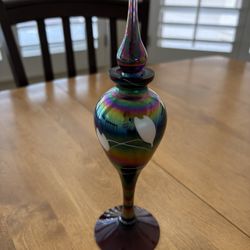 Iridescent Rainbow Art Glass Bottle w/ Stopper