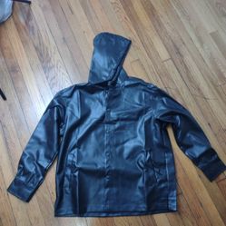 Faux Leather Overshirt Hoodie Jacket Small