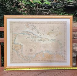 Framed Vintage-Style Caribbean Map Print