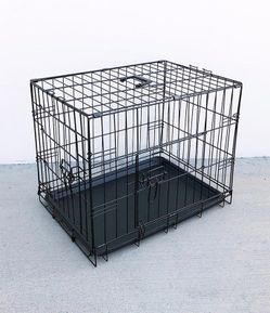 BRAND NEW $30 Double Door 24” Dog Crate Cage Folding Metal Kennel, Plastic Tray 24x17x19 Inches