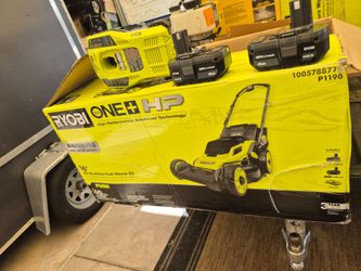 RYOBI 18V CORDLESS ONE HP LAWN MOWER 2 BATERYS END CHARGER